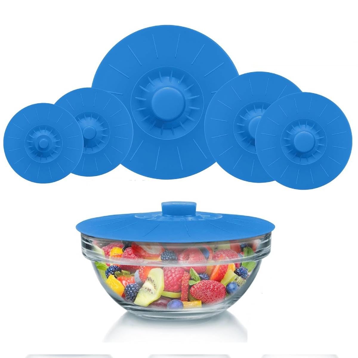 HASTHIP Silicone Lid for Containter 5 Sizes Silicone Bowl Lids Reusable Suction Seal Covers for Pots, Cups, Bowls, Heat Resistant Silicone Lid, Blue HASTHIP Silicone Lid for Containter 5 Sizes Silicone Bowl Lids Reusable Suction Seal Covers for Pots, Cups, Bowls, Heat Resistant Silicone Lid, Blue